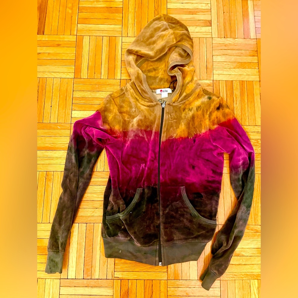 SOLOW Velour Tie Dye Zip Up Hoodie
